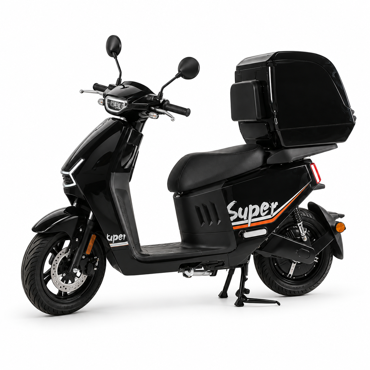 GOP delivery scooter with rear delivery box in a 45-degree view