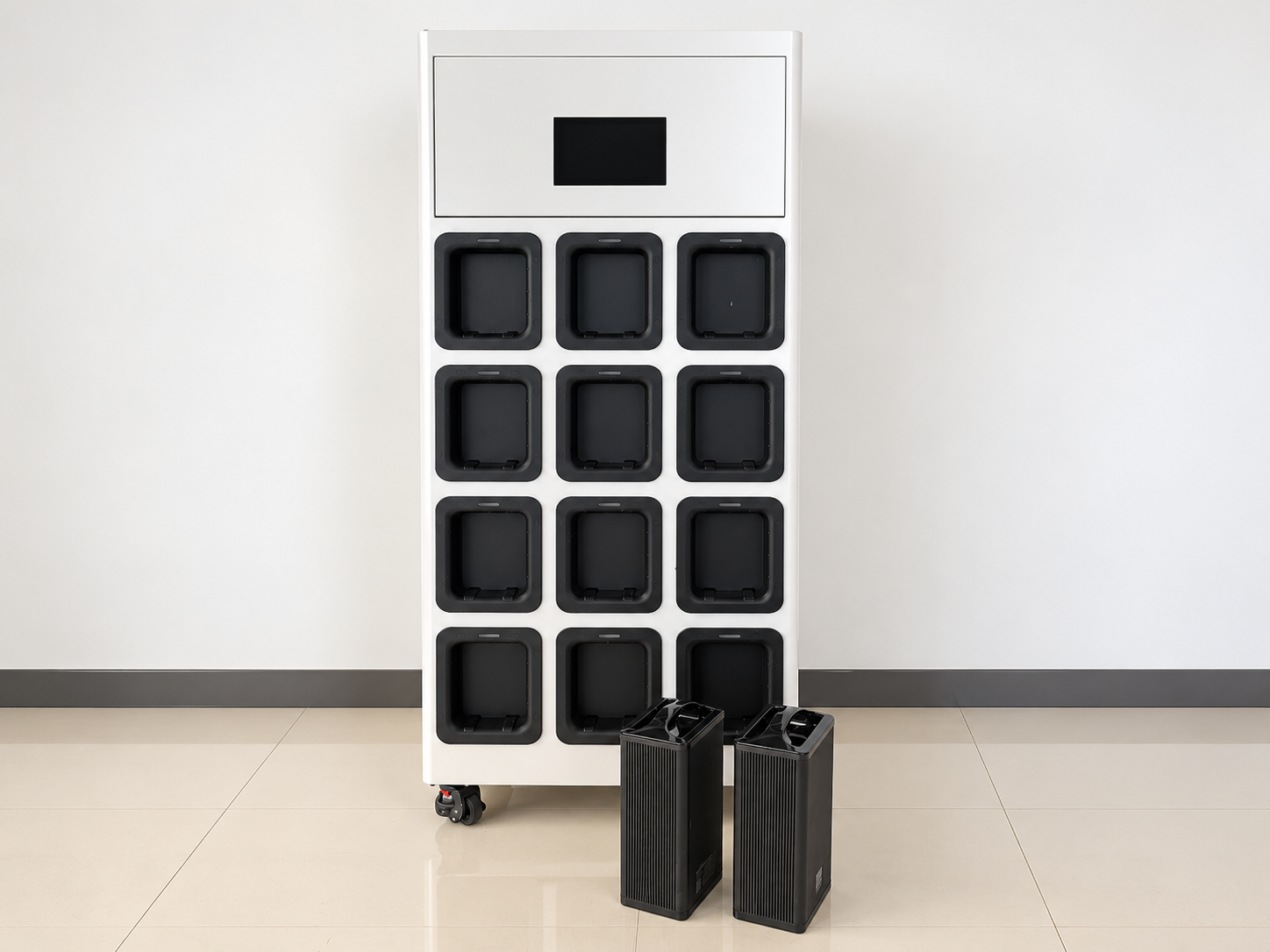 Twelve-bay swapping cabinet with two battery packs